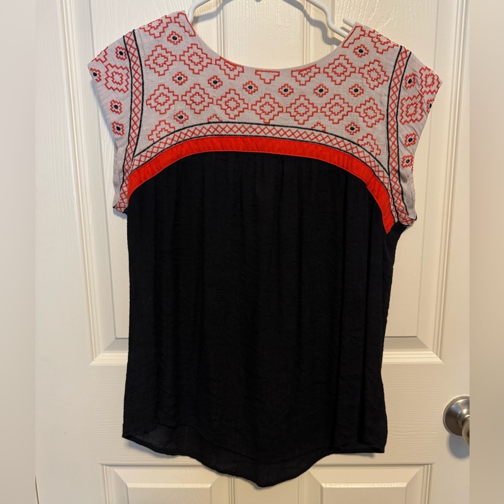 THML Black Top with Red and White Embroidered Yoke